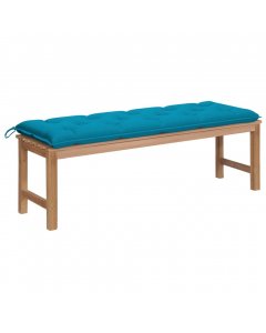 Garden Bench With Light Blue Cushion 150 Cm Solid Teak Wood