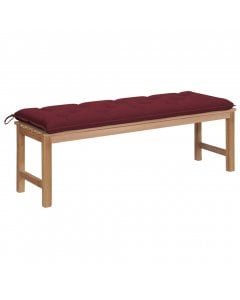 Garden Bench With Wine Red Cushion 150 Cm Solid Teak Wood