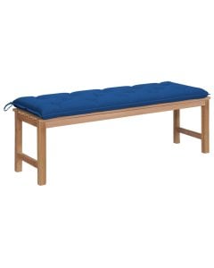 Garden Bench With Blue Cushion 150 Cm Solid Teak Wood