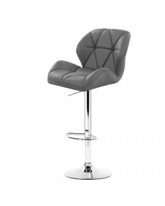 2x Bar Stools Gas Lift Office Swivel Chairs Leather Chrome Grey
