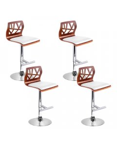 4x Wooden Bar Stools Bar Stool Kitchen Chair Dining Pad Gas Lift White