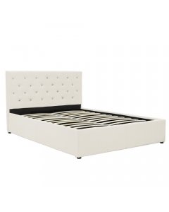 Double Fabric Gas Lift Bed Frame with Headboard - Beige