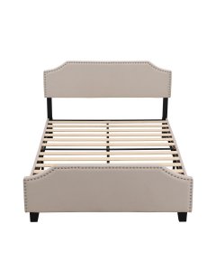 Queen Size Wooden Upholstered Bed Frame Beige