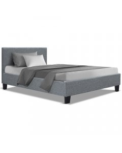 King Single Size Bed Frame Base Mattress Fabric Wooden Grey NEO