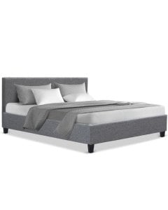 Queen Size Fabric Bed Frame Headboard- Grey