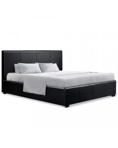 Queen Size PU Leather and Wood Bed Frame Headborad - Black
