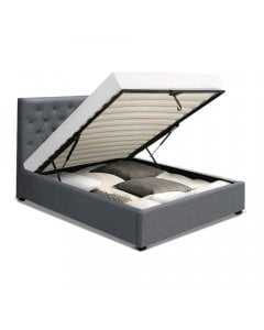 VILA King Single Size Gas Lift Bed Frame  With Storage Mattress Grey