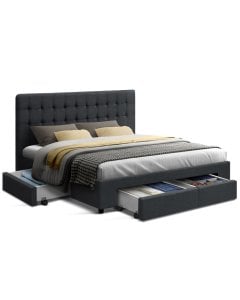 Queen Size Fabric Bed with Storage Drawers  - Charcoal
