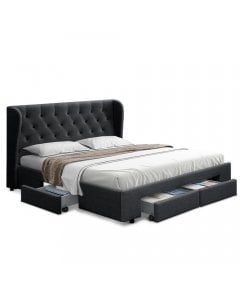 Queen Size Bed Frame Base Mattress With Storage Drawer Charcoal