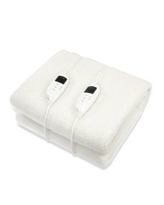 Heated Electric Blanket Double Size Fitted Fleece Underlay Winter Throw - White