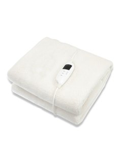 Heated Electric Blanket Single Size Fitted Fleece Underlay Winter Throw - White