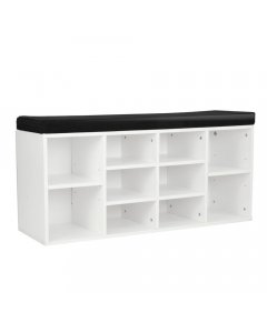 Shoe Rack Cabinet Organiser Black Cushion - 104 x 30 x 48 - White