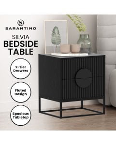 Sarantino Silvia Bedside Table with 2 Drawers and Black Handles