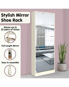 Mirrored Shoe Storage Cabinet Organizer - 63 x 17 x 170cm