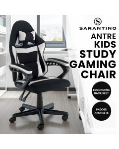 Sarantino Antre Kids Study Gaming Chair in Black and White Office Adjustable Height Chair
