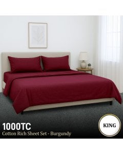 1000 Thread Count Cotton Rich King Bed Sheets 4-Piece Set in Burgundy