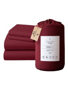 1000 Thread Count Cotton Rich King Bed Sheet Set 4-Piece Gift Pack in Burgundy