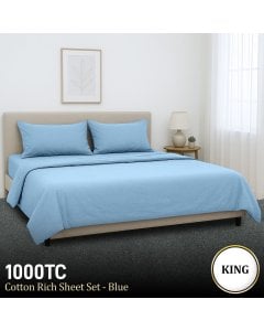 1000 Thread Count Cotton Rich King Bed Sheets 4-Piece Set in Blue