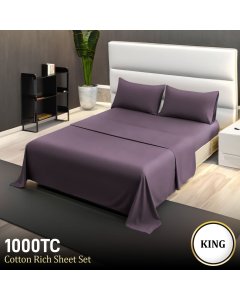 1000 Thread Count Cotton Rich King Bed Sheets 4-Piece Set in Lilac