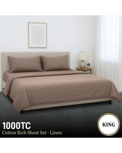 1000 Thread Count Cotton Rich King Bed Sheets 4-Piece Set in Linen