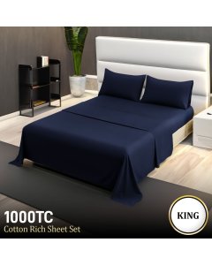 1000 Thread Count Cotton Rich King Bed Sheets 4-Piece Set in Navy
