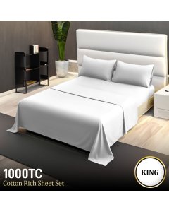 1000 Thread Count Cotton Rich King Bed Sheets 4-Piece Set in White