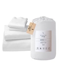 1000 Thread Count Cotton Rich Queen Bed Sheet Set 4-Piece Gift Pack in White