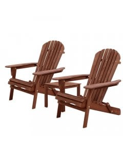 3PC Outdoor Setting Beach Chairs Table Wooden Adirondack Lounge Garden