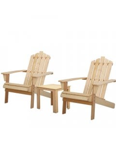 Outdoor Sun Lounge Beach Chairs Table Set Wooden Adirondack Natural