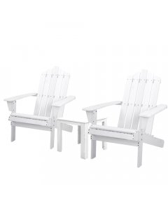 Outdoor Sun Lounge Beach Chairs Table Setting Wooden Adirondack White