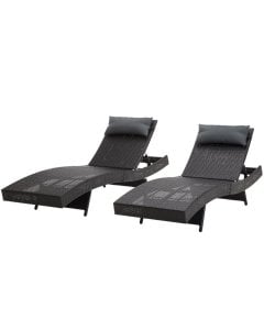 Outdoor Sun Lounge Set Wicker Lounger Bed Rattan Patio Furniture Black
