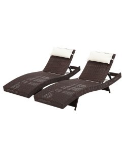Outdoor Sun Lounge Set Wicker Bed Rattan Patio Furniture Brown