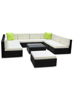 10 Piece Outdoor Furniture Lounge Suite Set Faux Wicker Rattan