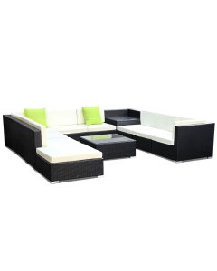 11 Piece Outdoor Furniture Lounge Suite Set Faux Wicker Rattan