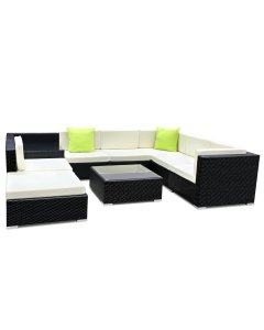 9 Piece Outdoor Furniture Lounge Suite Set Faux Wicker Rattan