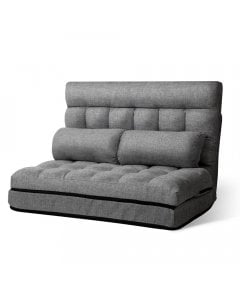 Lounge Sofa Bed Double Floor Folding Fabric Grey
