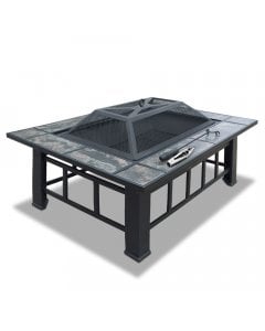 Outdoor Fire Pit BBQ Table Grill Fireplace with Ice Tray
