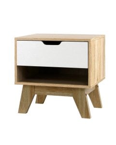 Bedside Table Drawer Nightstand Shelf Cabinet Storage Lamp Side Wooden