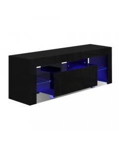 TV Entertainment Unit Stand RGB LED Gloss Furniture 130cm Black