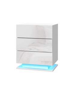 Bedside Tables Side Table RGB LED Lamp 3 Drawers Gloss White