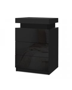 Bedside Tables Side Table 3 Drawers RGB LED High Gloss Black
