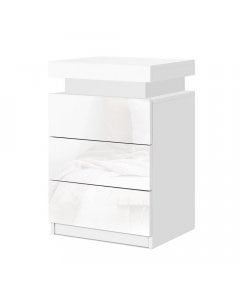 Bedside Tables Side Table 3 Drawers RGB LED High Gloss White