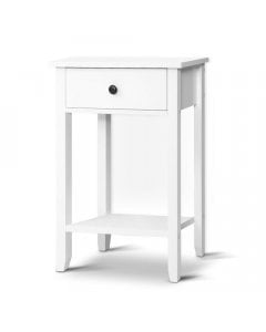 Bedside  Drawer Side Table Nightstand White Storage Cabinet White