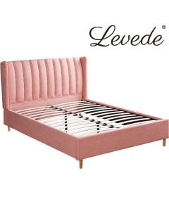 Bed Frame Velvet Base Bedhead Headboard Queen Wooden Platform Pink