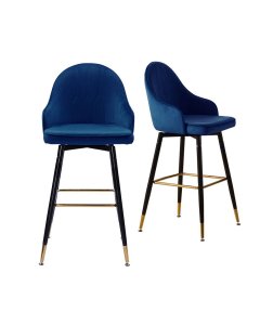 2x Bar Stools Stool Kitchen Chairs Swivel Velvet Barstools  Blue