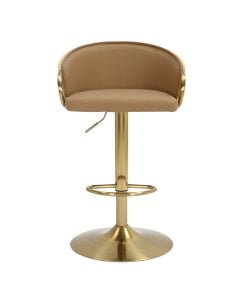 Jensen Gold Gas Lift Bar Stool Kitchen Backrest Faux Leather - Oak