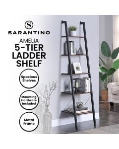 Sarantino Amelia 5-Tier Ladder Shelf in Walnut