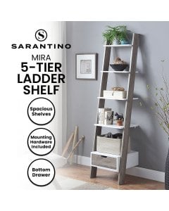Sarantino Mira 5-Tier Ladder Shelf in White and Grey Oak