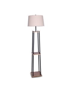 Sarantino Etagere Floor Lamp with Wood shelf & Cream Linen Fabric Shade