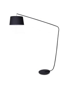 Sarantino Metal Arc Floor Lamp in Black Finish wih Linen Taper Shade Light